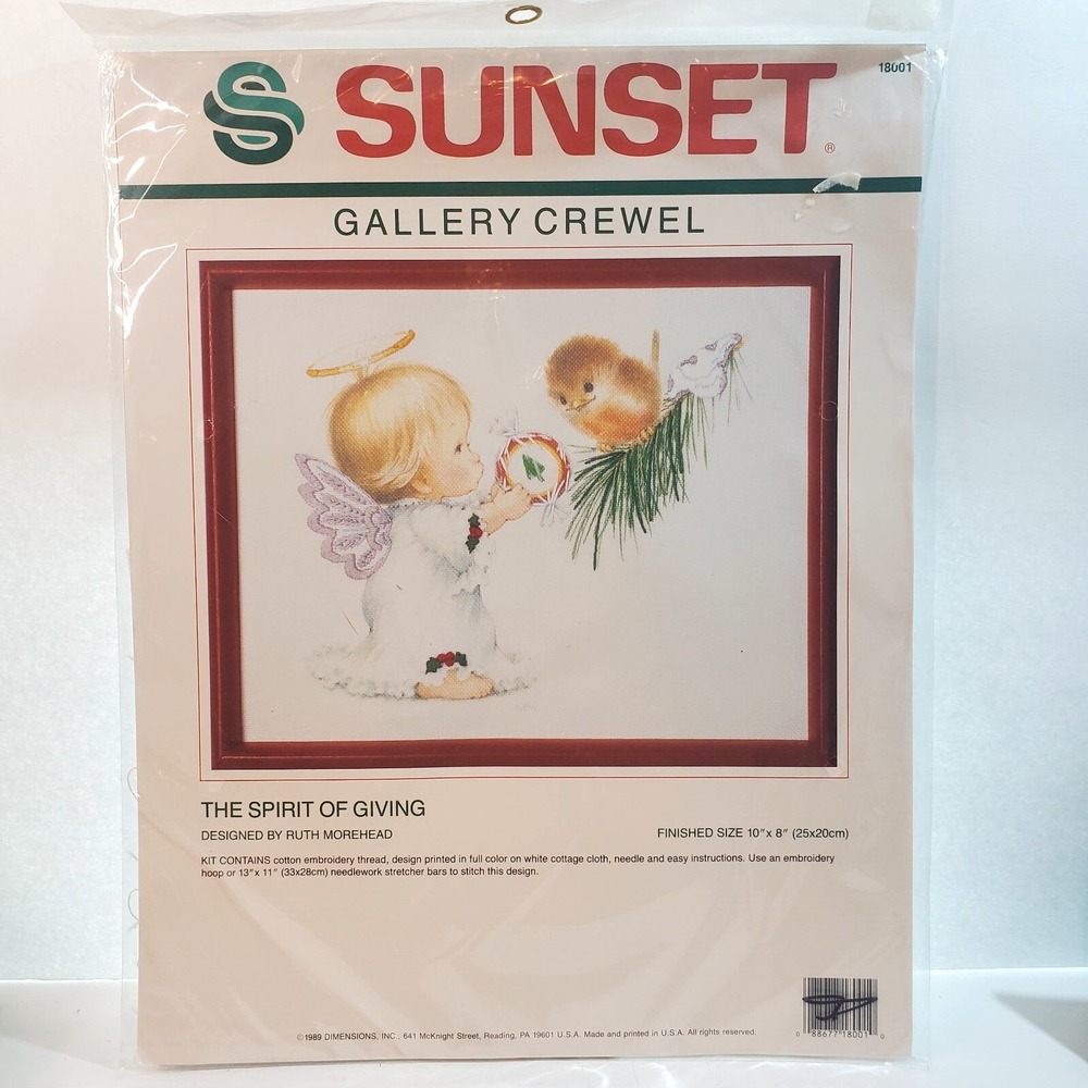Sunset Gallery Crewel The Spirit of Giving Christmas 1989 Angel Bird Needlepoint